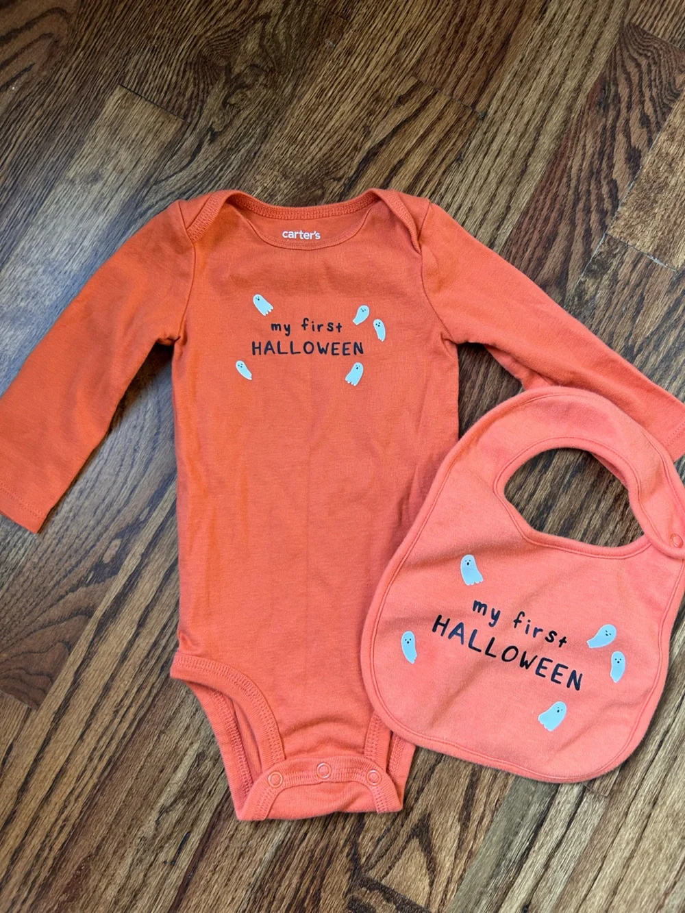 Carter's Orange My First Halloween Baby Bodysuit with Bib 9 Months